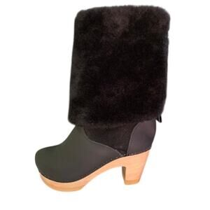 NEW Sven Clogs Black Shearling Lined 16" Foldover Boot Size 35/ fits 5.5 -6